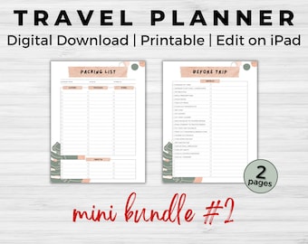 Travel Planner Packing List Bundle - Digital Download | Printable | Edit on iPad
