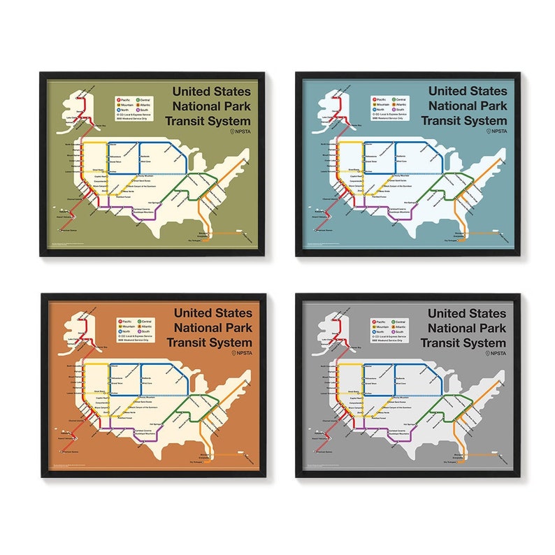 National Park Subway Map Art Print Poster 8x10 16x20 24x36 image 1