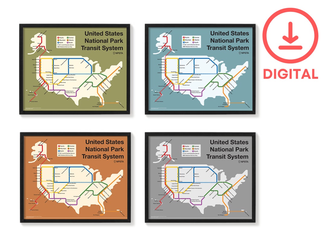 National Park Subway Map - Art Print Poster - Digital Download - Etsy