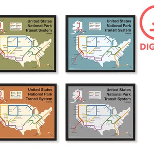 National Park Subway Map - Art Print Poster - Digital Download