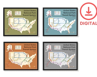 National Park Subway Map - Art Print Poster - Digital Download