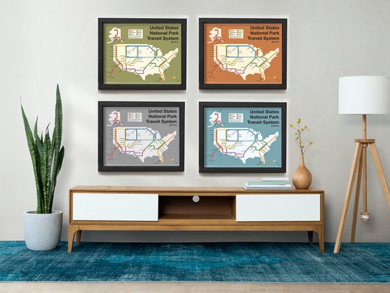 National Park Subway Map Art Print Poster 8x10 16x20 | Etsy