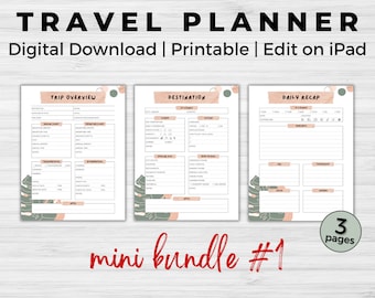 Travel Planner Trip Overview Bundle - Digital Download | Printable | Edit on iPad
