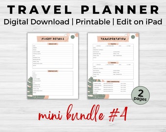 Travel Planner Flight Bundle - Digital Download | Printable | Edit on iPad