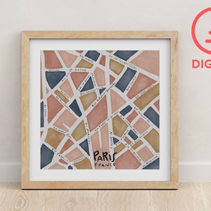 Paris Illustrated Map - Art Print Poster - Digital Download