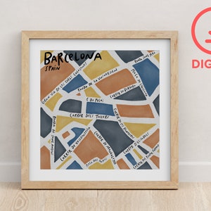 Carte illustrée de Barcelone - Poster impression d'art - téléchargement numérique