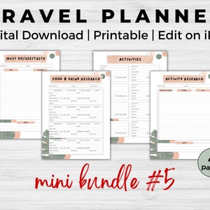 Travel Planner Activities & Food Bundle - Digital Download | Printable | Edit on iPad