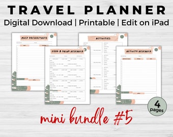 Travel Planner Activities & Food Bundle - Digital Download | Printable | Edit on iPad