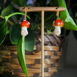 mushroom house wire-wrapped earrings