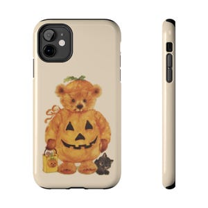 Halloween Teddy Bear Phone Case, Tough Phone Cover, Cute Pumpkin Design, Fall Accessories, Gift for Kids and Adults