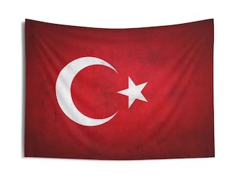 Turkish Flag Grunge Effect - Wall Tapestry, Indoor Outdoor Flag, Banner, Turkey, Istanbul