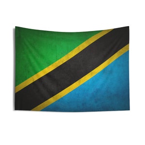 Tanzanian Flag Grunge Effect - Wall Tapestry, Indoor Outdoor Flag, Banner, Tanzania, Dar Es Salam, Zanzibar, East Africa, Jambo