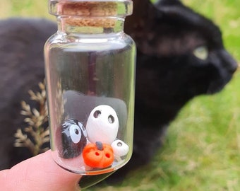 Miniature Halloween Bottle: Soot Sprite, Ghosts & Pumpkin