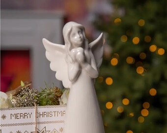 Tiziano Deko Engel "Lara" mit Herz weiß - creme 12 cm bis 24 cm Schutzengel Weihnachten Advent Geschenk