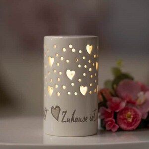 DEKO Lichtsäule mit Herzmuster Latuna LED weiß creme Dekoartikel Wohnaccoires Raumdeko Stimmungslicht Keramik Handgefertigt Wohnakzente Bild 3