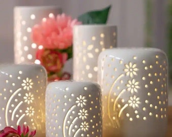 LED Deko Licht Bolero-Tadino Keramik Handarbeit Tiziano-Keramik Frühlingsdeko Wohnaccessoires frühlingshaftes Blütenmuster Keramik Dekolicht