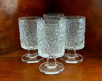 4 Vintage Glasses Whitefriars Glacier 1974 Textured Glass 150ml. Retro Farmhouse Country Coastal Cottage Kitchen Wine Glass Gift Barware