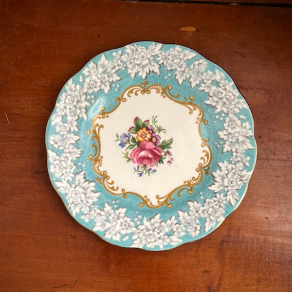 Vintage Plate Royal Albert Enchantment Turquoise Tea Side 16cm. Farmhouse Country Shabby Cottage Kitchen Turquoise Tea Table Decor Plate