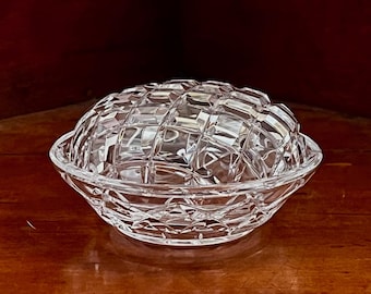 Vintage Glass Powder Bowl 10cm Wide. Farmhouse Cottage Vanity Decor Jewellery Trinket Box