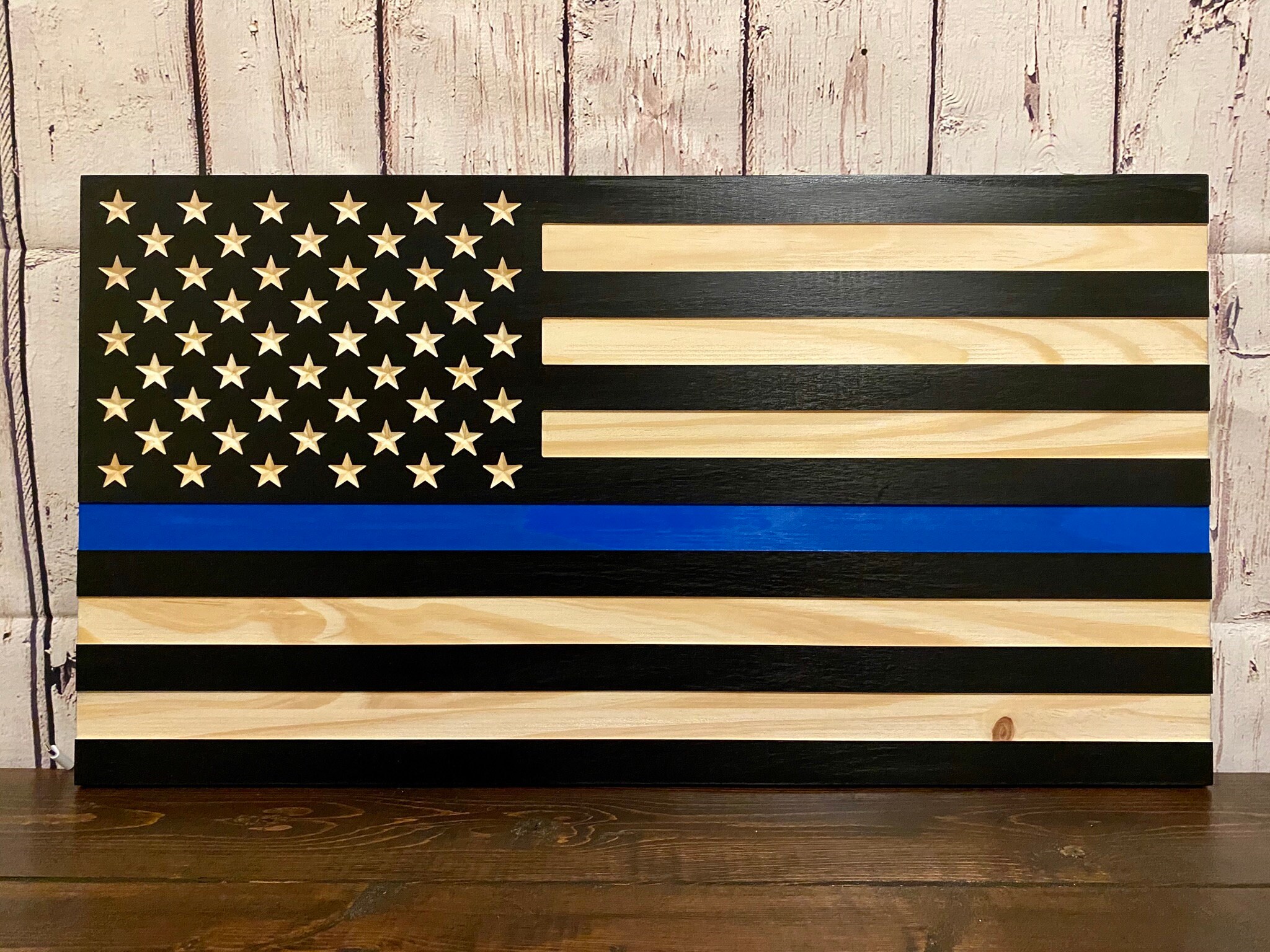 Custom US Thin Blue Line Flag Wall Decor Police Officer Blue Etsy