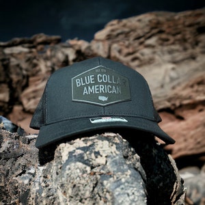 Blue Collar American Hat | Patch Trucker Hat | Dad Snapback Hat | Father's Day Gift | Lineman Hat | Working Class Hat | Trades Worker Hat