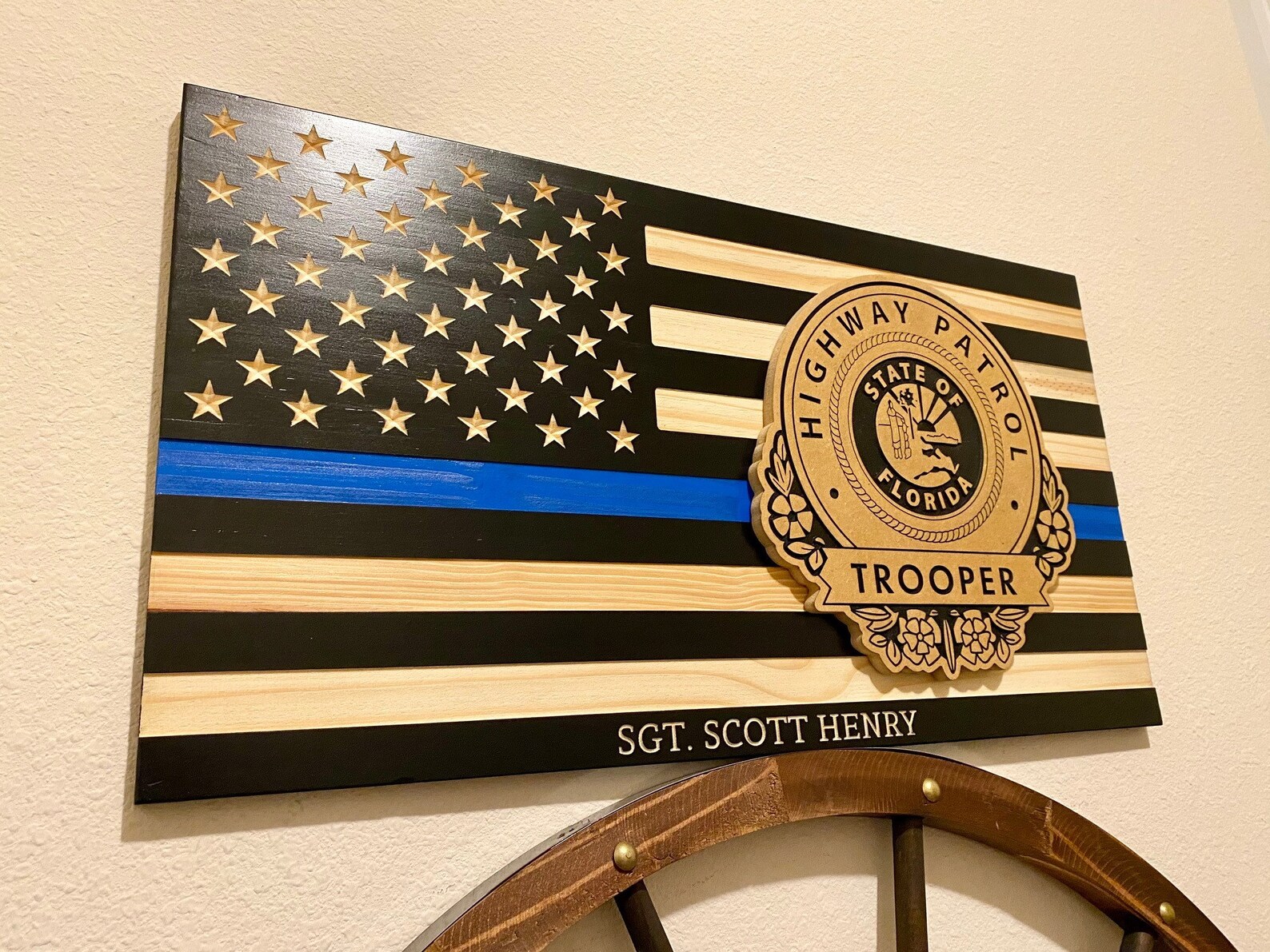 Custom US Thin Blue Line Flag Wall Decor Police Officer Blue Etsy