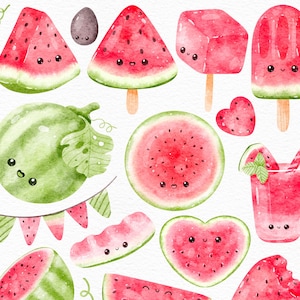 Cute Kawaii stampabile clipart di angurie ad acquerello / uso commerciale / PNG