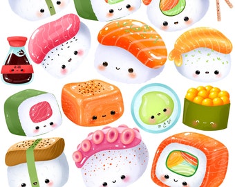 Cute kawaii Printable Asian food sushi clipart / commercial use/ PNG