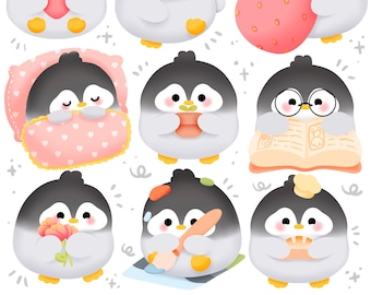 Cute kawaii Printable chunky penguins clipart / commercial use/ PNG