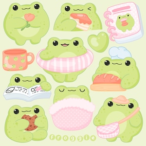 Cute kawaii clipart stampabile di rane / uso commerciale / PNG