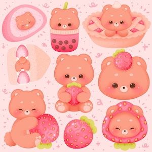 Süße kawaii druckbare Erdbeerbär Clipart / kommerzielle Nutzung / PNG