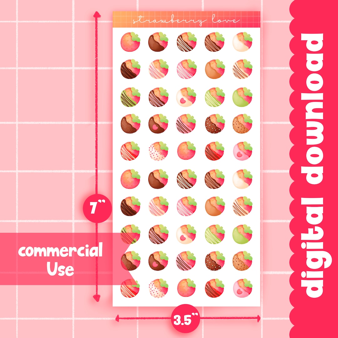 Cute Kawaii Printable Functional Sticker Sheet Strawberry Deco ...