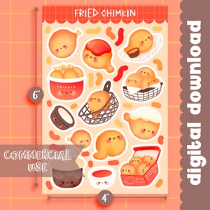 Cute Printable Sticker Sheet Fried Chicken / Commercial Use/ PNG - Etsy