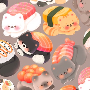Lindo kawaii imprimible sushi gatos clipart / uso comercial / PNG