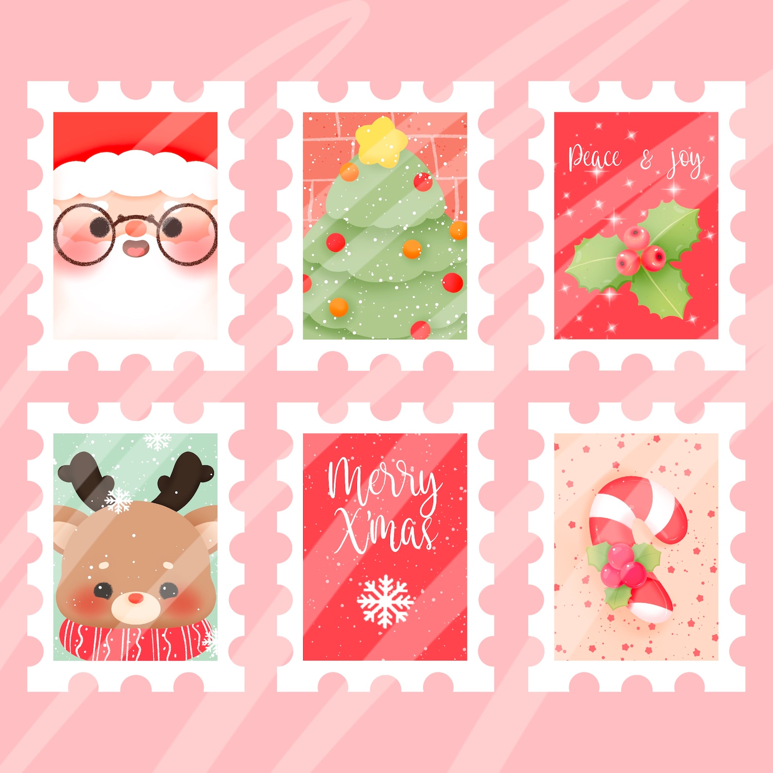Cute Kawaii Printable Christmas Stamps Cliparts/ Commercial Use/ PNG