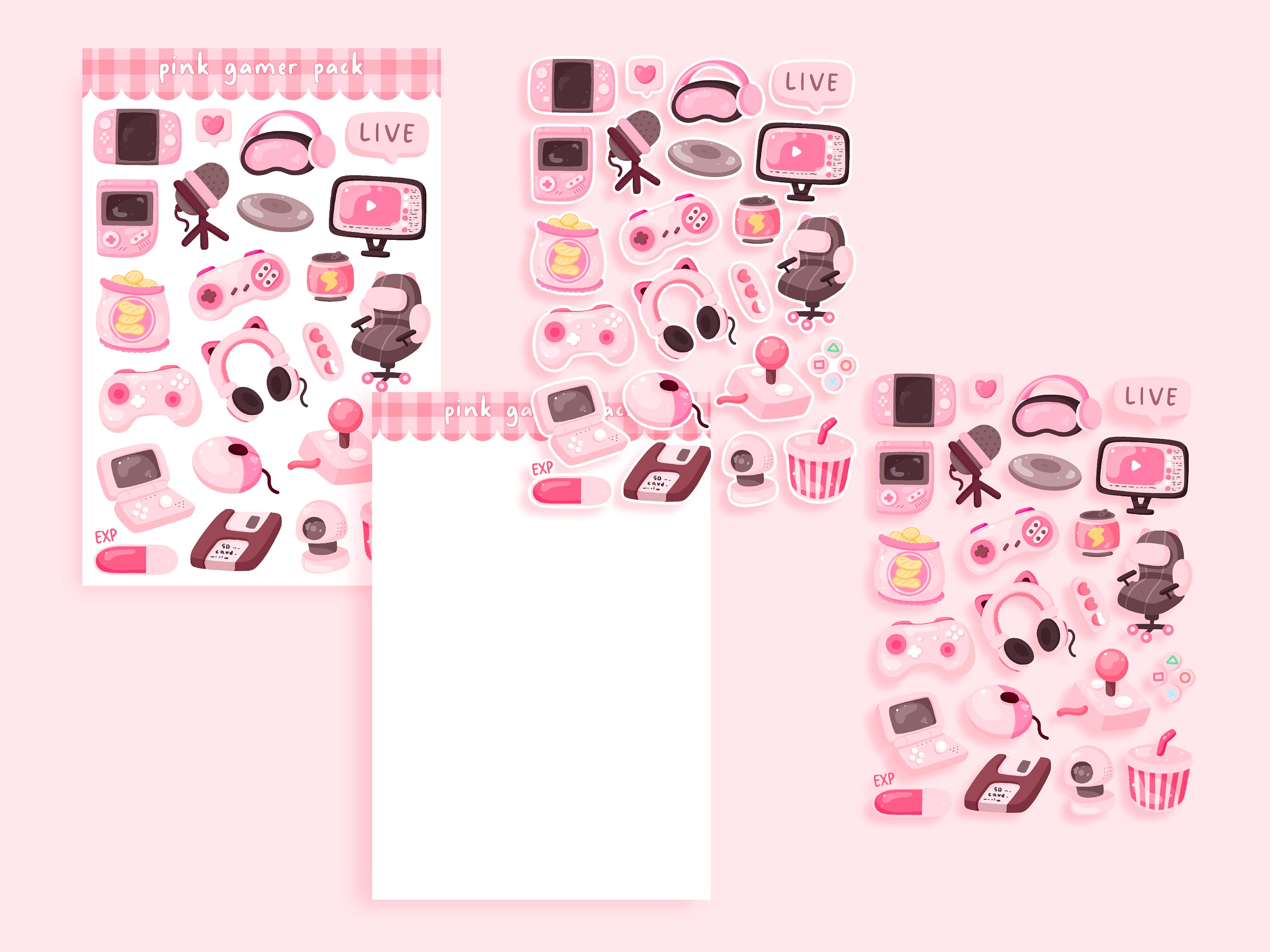 Cute Printable Sticker Sheet Pink Gamer Pack Sticker Sheet / Commercial ...