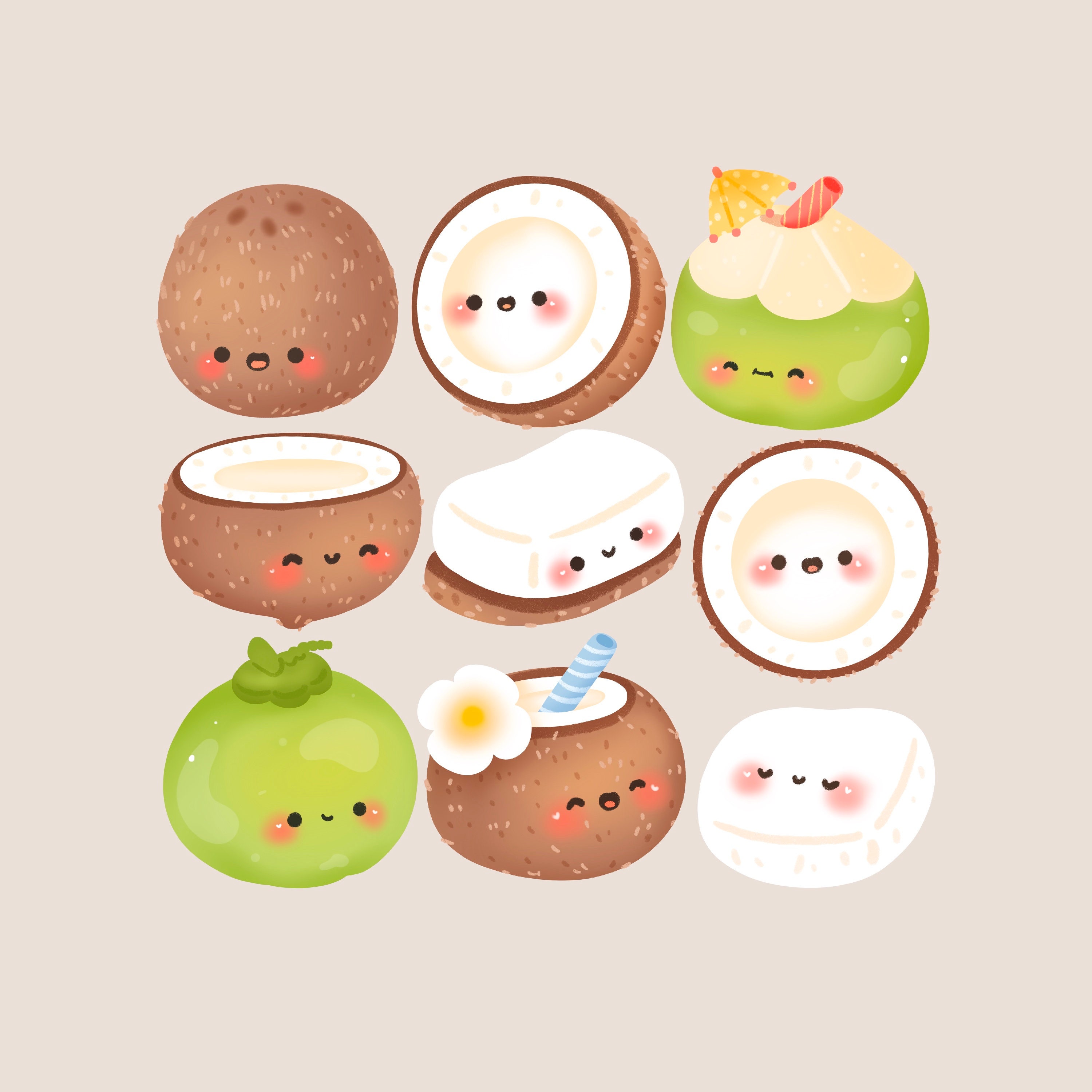 Cute Kawaii Printable Coconut Clipart / Commercial Use/ PNG - Etsy Canada
