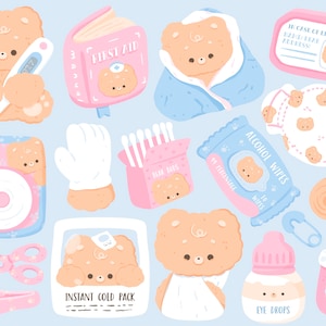 Cute kawaii Printable chibi first aid bear clipart / commercial use/ PNG