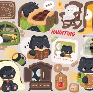 Cute Kawaii Printable kitty haunting Halloween clipart / commercial use/ PNG