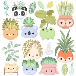 Leuke kawaii Afdrukbare dierlijke plantenbakken clipart / commercieel gebruik / PNG