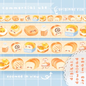 Leuke afdrukbare digitale broodbrood washi tape / commercieel gebruik / jpg/naadloos