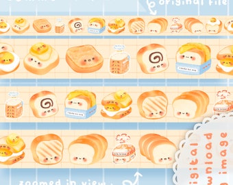 Cute Printable digital bread loaf washi tape / commercial use/ jpg/seamless
