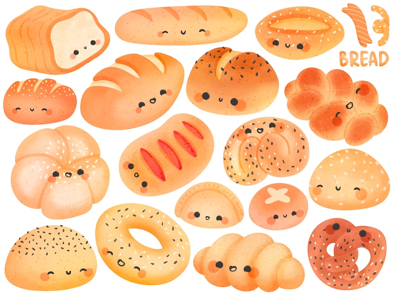 Cute Kawaii Printable Chibi Breads Clipart Set / Commercial Use/ PNG ...
