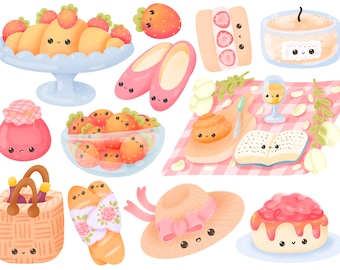 Cute kawaii  Printable picnic clipart set / commercial use/ PNG