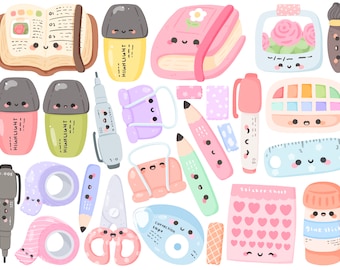 Lindo kawaii imprimible diario scrapbooking suministros conjunto de imágenes prediseñadas / uso comercial / PNG