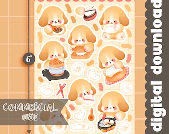 Cute Printable puppy dumpling sticker sheet / commercial use/ PNG