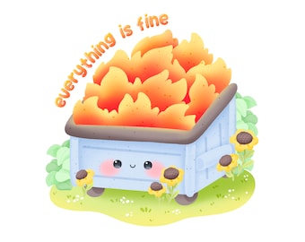 Cute kawaii  Printable dumpster fire clipart / commercial use/ PNG