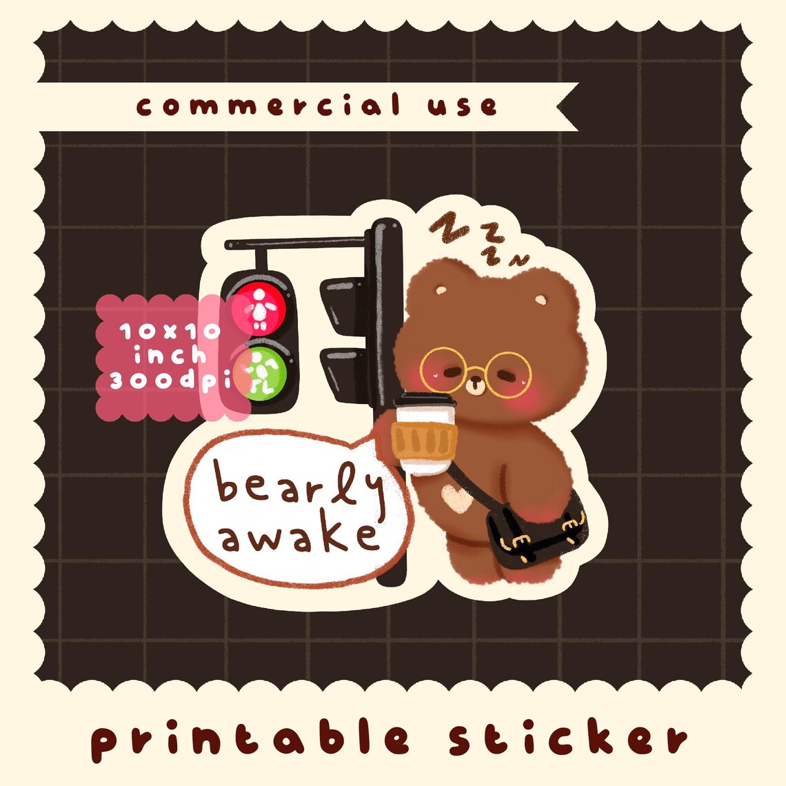 Cute Kawaii Printable I Bearly Awake Sticker Clipart / Commercial Use ...