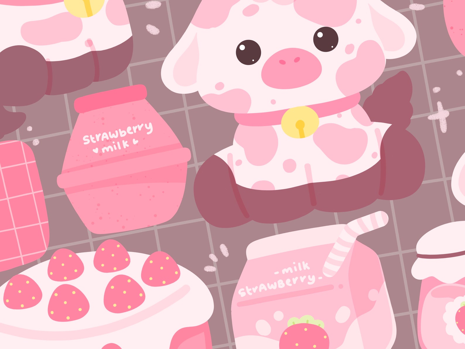 Cute Kawaii Printable Strawberry Cows Clipart / Commercial Use/ PNG - Etsy