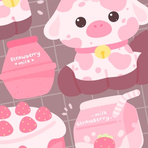 Cute Kawaii Printable Strawberry Cows Clipart / Commercial Use/ PNG - Etsy